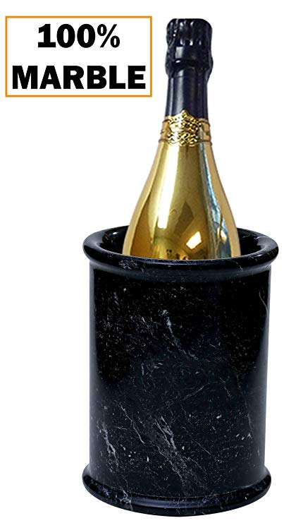 Wine Chiller Black 5x5x6.5 Inch" Tall Handmade Marble Champagne Wine Chillers - Portable Beer Non Electric Non Steel Cooler - Ideal as Utensil & Stationary Desk Holder, Flower Vase Decor (BZ-01)