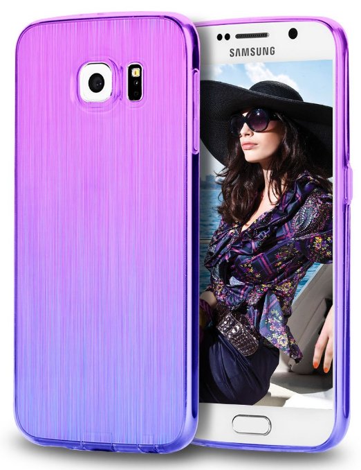 Galaxy S6 Case, Ansiwee Gradient Colorful Clear Slim TPU Case Flexible Soft Bumper Antislip Protective Shell for Samsung Galaxy S6(Purple Blue)