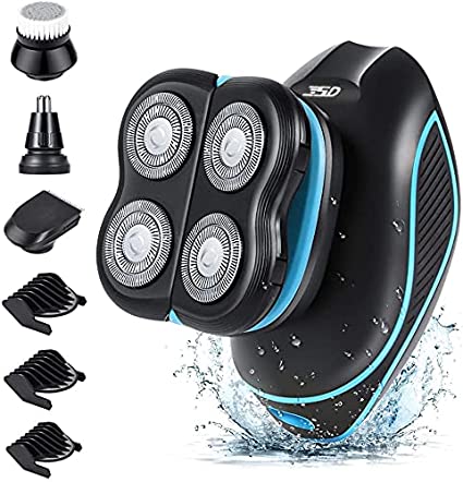 Electric Shavers for Men Teamyo 5D Floating Deep Clean Head Shaver for Bald Men, Fast Charging IPX7 Waterproof Mens Electric Razor with Hair Clippers Nose Hair Trimmer & Facial Cleaning Brush (Blue)