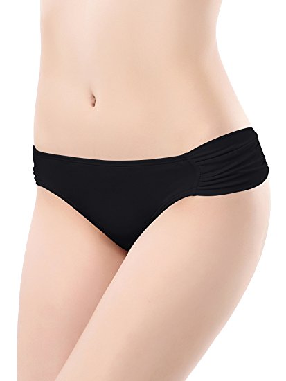 SHEKINI Swimwear Shirred Side Low-Rise Hipster Bikini Bottom For Women