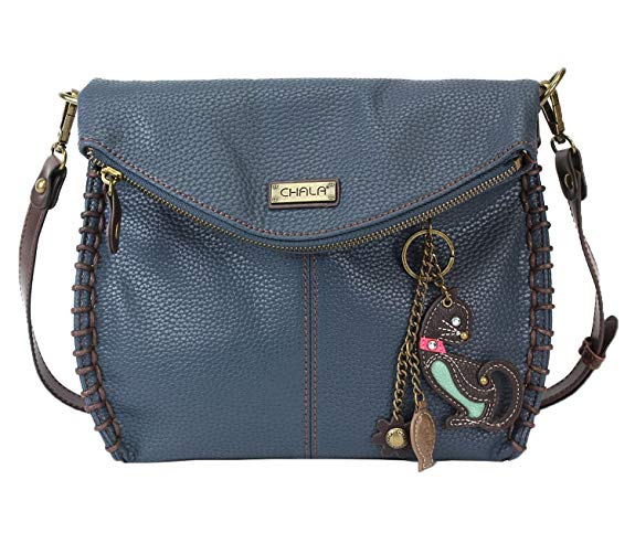 Chala Charming Crossbody Bag - Flap Top and Metal Key Charm in Navy Blue, Cross-Body or Shoulder Purse