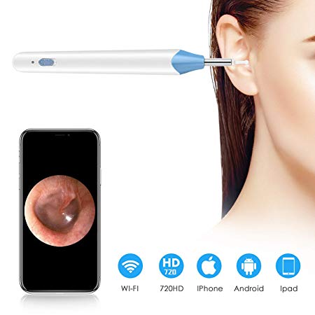 Wireless Ear Otoscope, Xiaomax WiFi Digital Ear Scope Inspection Ear Camera Endoscope Earwax Cleaning Ear Wax Remover Tool with 6 LED Lights for iPhone, iPad, Android Devices