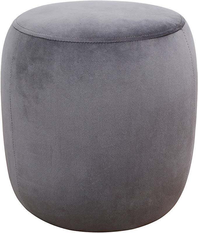 Tov Furniture TOV-OC3816 The Willow Collection Modern Velvet Upholstered Round Ottoman, Grey
