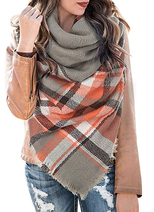 Womens Blanket Scarf Plaid Winter Fall Warm Tartan Shawls Wraps Chunky Classic Soft Scarfs