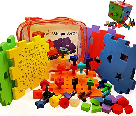 Shape Sorter Activity Cube Peg Board Set Busy Box - 7 Toys in 1. Baby Sorting Block for Toddler Toys Girls & Boys. 31pc Skoolzy Pegboard Shapes Colors Stacking Fine Motor Developmental Puzzle Mat Game