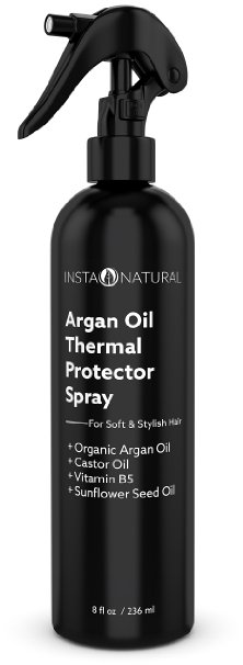 InstaNatural Thermal Protector Spray - With Organic Argan Oil - Best Heat Protectant for Hair - Castor Oil Vitamin B5 and Sunflower Seed Oil - Prevents Dryness Damage and Split Ends - 8 OZ