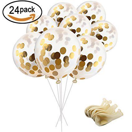 SOTOGO 24 Pieces Gold Confetti Balloons 12 Inches Party Balloons With Golden Paper Confetti Dots (Confetti Has Been Put Into The Balloons) For Party Decorations Wedding Decorations And Proposal