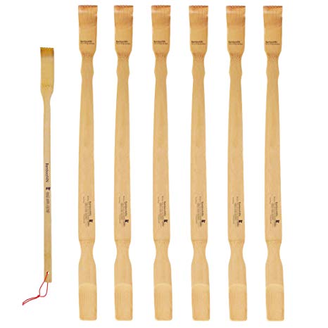 BambooMN 6 Pieces 25" Bamboo Backscratcher Shoehorn with a Free Travel Size Back Scratcher