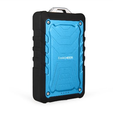 Coocheer 7500mAh Portable Water Resistant Power Bank Rugged Mobile Phone Travel WaterShockDust Proof External Battery Charger with Dual USB Port - Blue