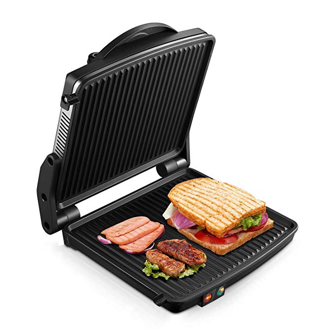Panini Press Grill, Kealive 4-Slice Extra Large Gourmet Sandwich Maker Grill, Opens 180 Degrees to Fit Any Type or Size of Food, Non-Stick Coated Plates, Stainless Steel Surface and Drip Tray, 1200W