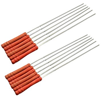 Fasmov Barbecue Skewers Set/ Stainless Steel Wide BBQ Kabob Sticks/ Grilling Skewers,Wooden Handle to Protect Your Hands,Set of 12