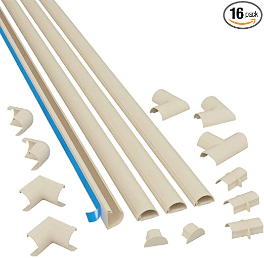 D-Line 2010KIT003 4 Micro Trunking Multipack, Self-Adhesive Cord Cover, Electrical Tidy, Popular Cable Management Solution-4 x 1 Meter Lengths & Accessories, Magnolia – 20mm (W) x 10mm (H), (20x10mm)