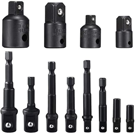 Drill Socket Adapter and Impact 3-inch Extension Socket Adapter Set, Extension Set Turns Power Drill Into High Speed Nut Driver 1/4 inch, 3/8 inch, 1/2 inch Drive. 2 Adapters and 2 Reducers