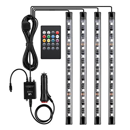 LE 4pcs 48 LEDs Car Strip Lights, RGB Multicolor Music Waterproof Automobile Underbody Interior Decoration Light Bars 12V DC Sound Sensor Function Wireless Remote Control Car Charger Included