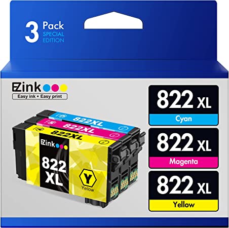 E-Z Ink(TM) Remanufactured Ink Cartridge Replacement for Epson 822 822XL T822 High Yield to use with EPSON Workforce Pro WF-3820 WF-4820 WF-4830 WF-4834 (3 Pack)