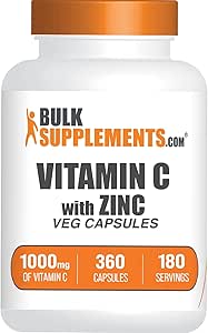 BulkSupplements.com Vitamin C with Zinc Capsules - Vitamin C 1000mg & Zinc 15mg, for Immune Support - Vegan, 2 Capsules per Serving, 360 Veg Capsules (Pack of 1)