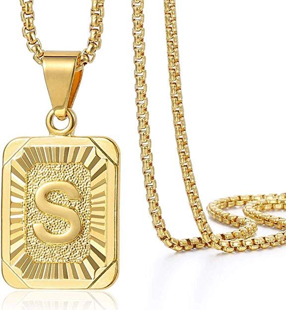 Trendsmax Initial Letter Pendant Necklace Mens Womens Capital Letter Yellow Gold Plated A Z Stainless Steel Box Chain 22inch