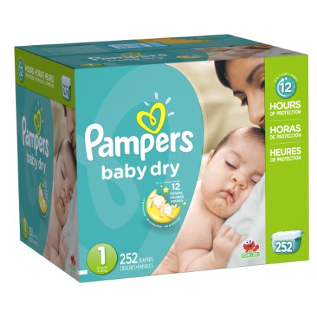 Pampers Baby Dry Diapers Economy Pack Plus, Size 1, 252 Count (One Month Supply)