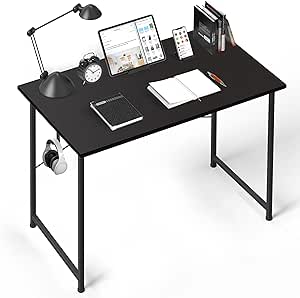 YSSOA Small Space Writing Desk with Headphone Hooks Modern Simple Design, Suitable for Study, Home Office and Children's Room, 40 Inch, Basic Black