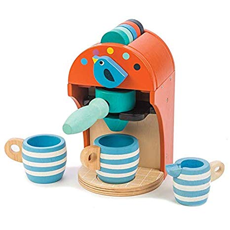 Tender Leaf Toys Wooden Toy Espresso Machine - Pretend Food Play Toy Coffee Machine with Capsules, Cups and Milk Jug - Encourages Imaginative Play, Roleplay and Communication Skills - 3 Years