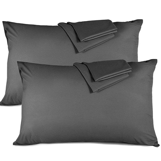 HQSILK 100% Cotton Pillowcases Standard Size Set of 2 Grey Pillow Cases 300 Thred Count