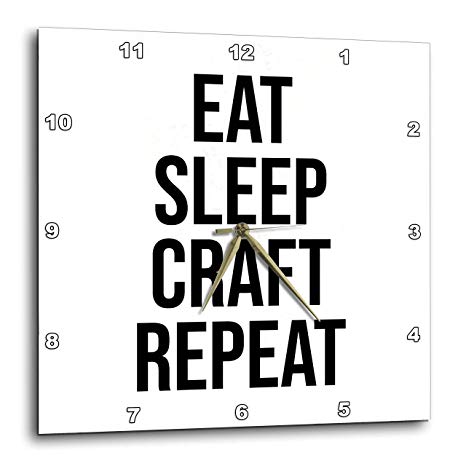 3dRose Stamp City - Typography - Eat Sleep Craft Repeat. Black Lettering on White Background. - 13x13 Wall Clock (DPP_321548_2)