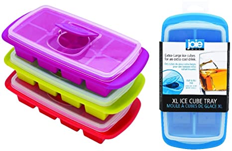 MSC International 29105 Joie Extra Large Ice Cube Tray, Covered and Stackable, No-Spill Removable Lid, Assorted Colors, assorte colors, one size