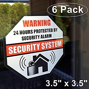 Front Self Adhesive Vinyl Outdoor/Indoor (6 Pack) 3.5" X 3.5" Home Business Security Burglar Alarm System Window Door Warning Alert Sticker Decals