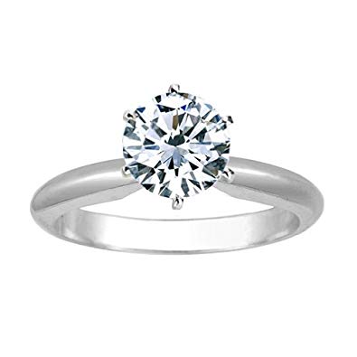 Near 1/2 Carat Round Cut Diamond Solitaire Engagement Ring 14K White Gold 6 Prong (J, I2, 0.45 c.t.w) Very Good Cut