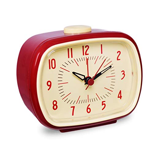 Slash Vintage Retro Old Fashioned Quiet Non-Ticking Sweep Second Hand, Quartz Analog Desk Clock, Battery Operated, Loud Alarm (Scarlet Red)