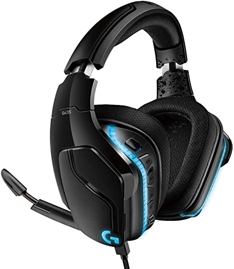 Logitech G635 Wired Gaming RGB Headset, 7.1 Surround Sound, DTS Headphone:X 2.0, 50 mm Pro-G Drivers, USB and 3.5 mm Audio Jack, Flip-to-Mute Mic, PC/Mac/Xbox One/PS4/Nintendo Switch - Black