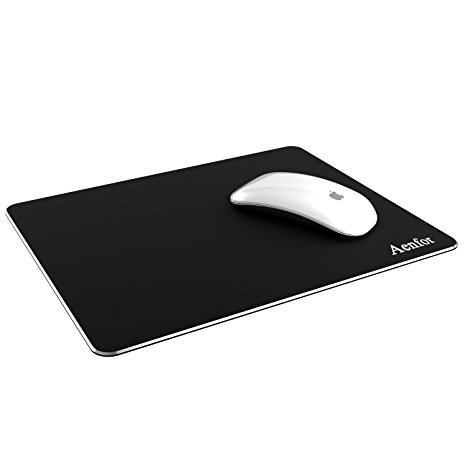 Aenfor Aluminum gaming mouse pad [Ultra Thin][Non-slip Base][Resistant to dirt][Easy to clear]mouse pad with Micro Sand Blasting Aluminum Surface for Fast and Accurate Control (Black)
