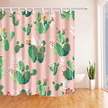 KOTOM Prickly Plants Cactus Flower Shower Curtain 69X70 inches Mildew Resistant Polyester Fabric Bathroom Fantastic Decorations Bath Curtains Hooks Included (Multi11)