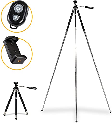 KODAK PhotoGear 42” Tripod | 8-Section Aluminum Stainless Steel Tripod w/Bluetooth Remote, Telescoping Leg-Lock Height Adjustment, 360° Ball Head, Rubber Feet, Smartphone Adapter E-Guide & Carry Case