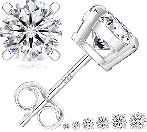 KRKC&CO Moissanite Studs Earrings Lab Created Diamond 14K White Gold Plated 925 Sterling Silver Earring Jewelry Gifts for Women Men 0.6ct-3ct D Color VVS1 Brilliant Round Cut Diamond Jewelry