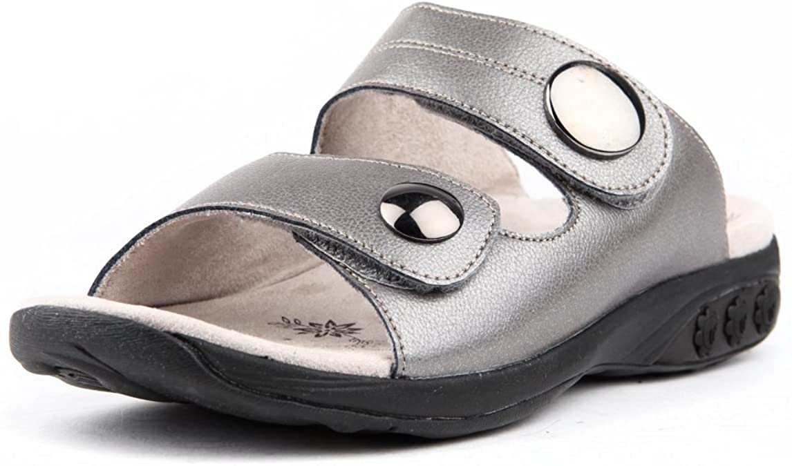 Therafit Eva Women's Leather Adjustable Strap Slip On Sandal - for Plantar Fasciitis/Foot Pain