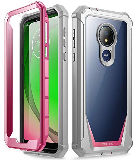 Moto G7 Power Case, Moto G7 Supra Case, Poetic Full-Body Rugged Clear Hybrid Bumper Case, Built-in-Screen Protector, Shock Proof Guardian Series, DO NOT FIT Moto G7 Or Moto G7 Play, Pink