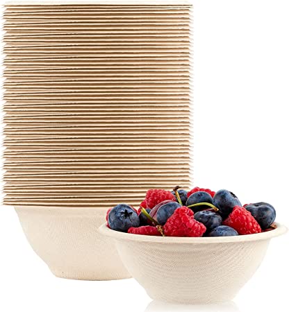 150PCS Disposable Paper Bowls 8oz Compostable Soup Bowls Natural Sugarcane Biodegradable Bowls for Ice Cream, Desserts, Pet Food