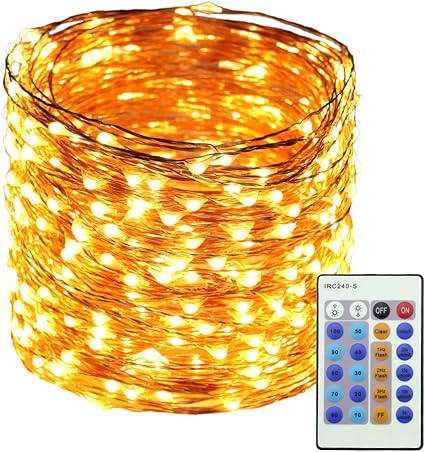 Erchen LED String Lights, 165 FT 50M 500 LED Plug in Dimmable Copper Wire Fairy Lights with 12V DC Power Adapter Remote Control for Wedding Christmas Party Bedroom (Warm White)