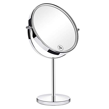 Orange Tech 8-Inch Large Double Sided 1X/7X Makeup Mirror, 360 Degree Swivel Magnifying Vanity Mirror, Travel Mirror with Stand and Removable Base, 15 inch Height