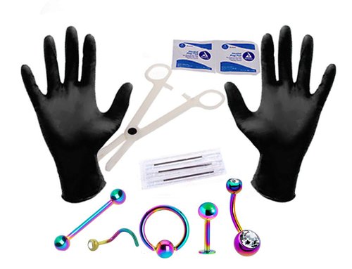 Professional Piercing Kit 14G, 16G, 18G Belly Button Eyebrow Nipple Lip Nose Face - 12 Pieces