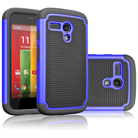 Motorola Moto G Case, Moto G 1st Gen Case, Tekcoo(TM) [Tmajor Series] Shock Absorbing Hybrid Rubber Plastic Impact Defender Rugged Slim Hard Case Cover For Moto G 3G / 4G LTE (Blue / Black)