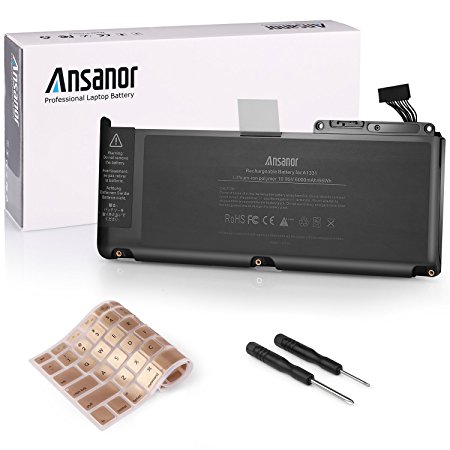 Ansanor® High Quality New Laptop Battery for Apple MacBook Unibody 13" A1331 A1342 (Late 2009 Mid 2010) MC207xx/A MC516xx/A   Keyboard Cover - [Li-Polymer 10.95V 6000mAh] A1331