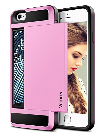 iPhone 6 Case, Vofolen Impact Resistant Protective Shell iPhone 6S Wallet Cover Shockproof Rubber Bumper Case Anti-scratches Hard Cover Skin Card Slot Holder for iPhone 6 6S 4.7 inch (Pink)