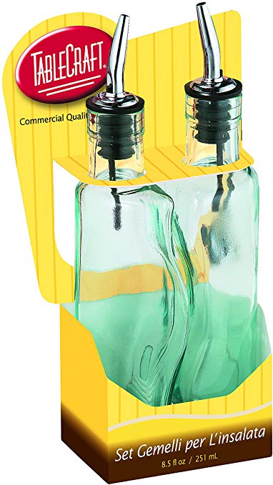 Tablecraft H918M Gemellie Set Oil and Vinegar Bottles, Tinted, Green