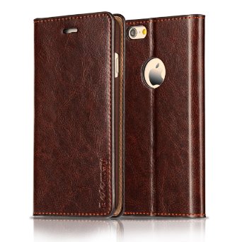 Belemay Cowhide Leather Folio Card Slot Kickstand Case for iPhone 6s / 6 - Coffee Brown