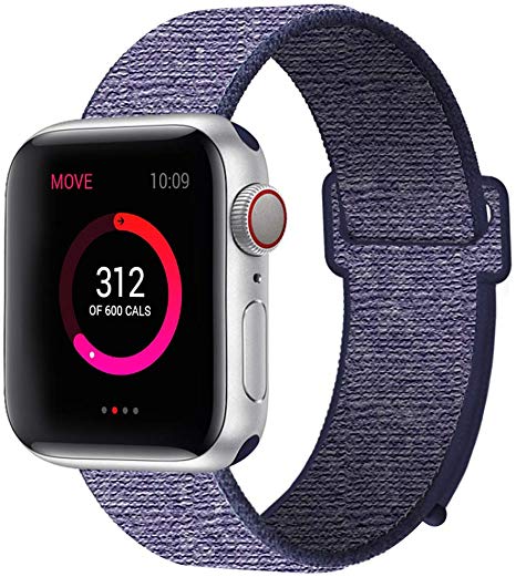 INTENY Sport Band Compatible with Apple Watch 38mm 40mm 42mm 44mm, Soft Lightweight Breathable Nylon Sport Loop, Strap Replacement for iWatch Series 4, Series 3, Series 2, Series 1