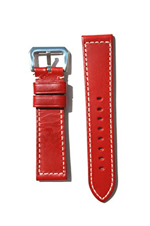 PANERAI Style 24mm Red Watchband with Heavy Original Design S/S Buckle