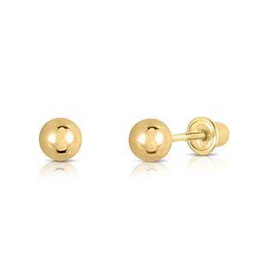 14k Yellow Gold Ball Stud Earrings with Secure Screw-backs