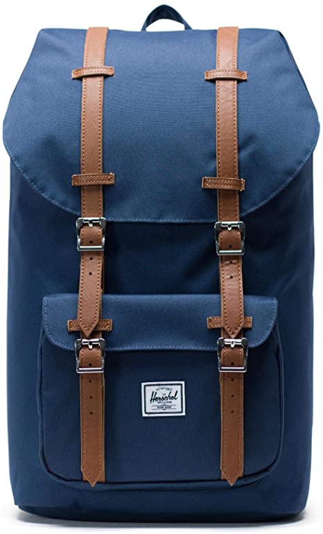 Herschel Little America Laptop Backpack, Navy/Tan Synthetic Leather, Classic 25.0L